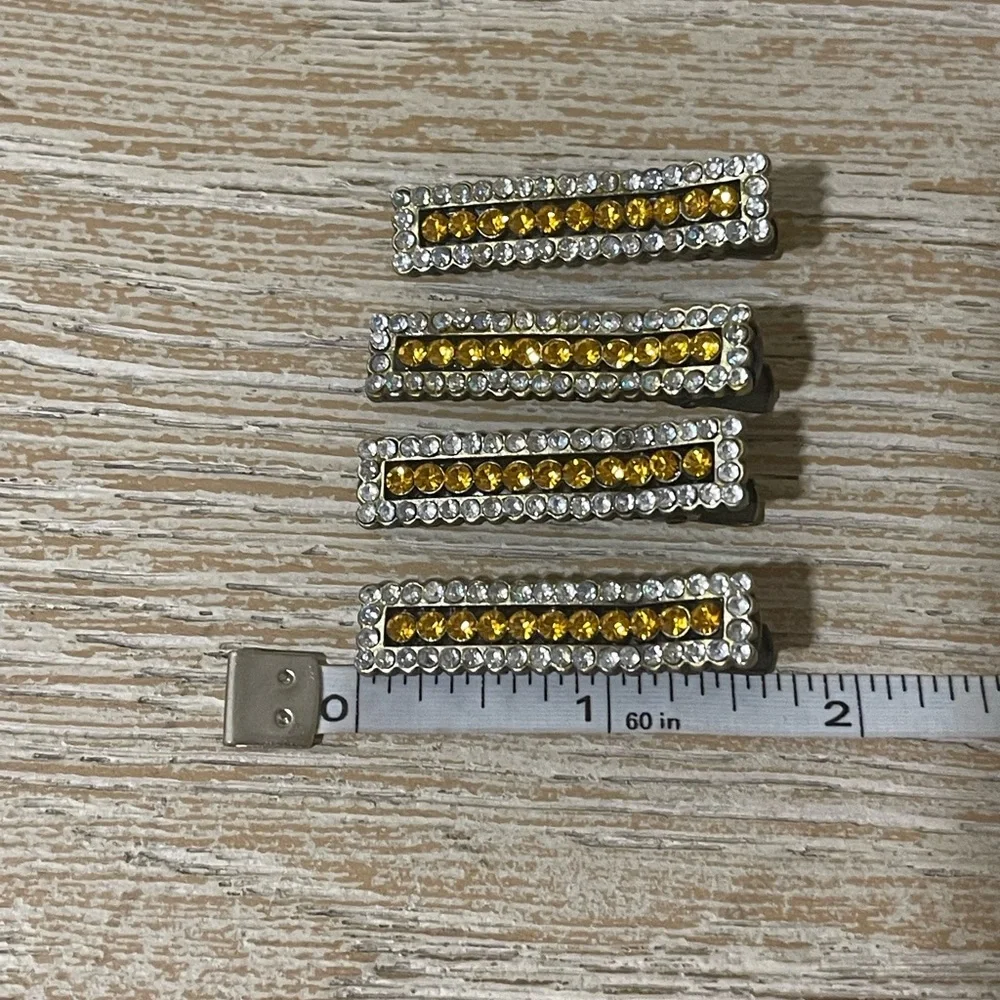 Yellow and Silver Rhinestone Hair Clips